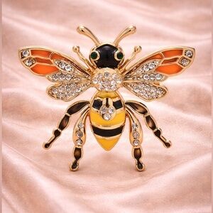Orange Bee Gold Crystal Brooch